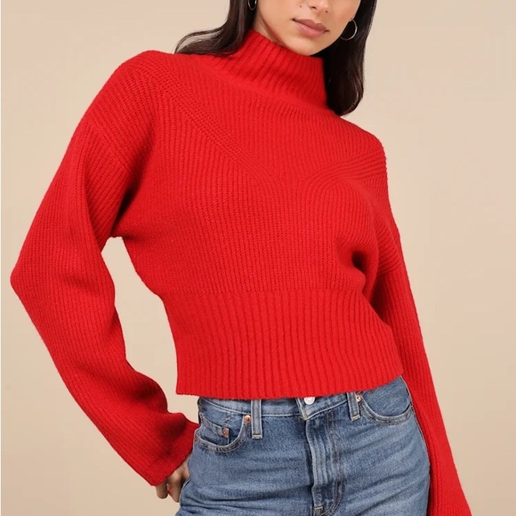 Lulus Sweaters - Lulu's Snuggly Days Red Cropped Mock Sweater